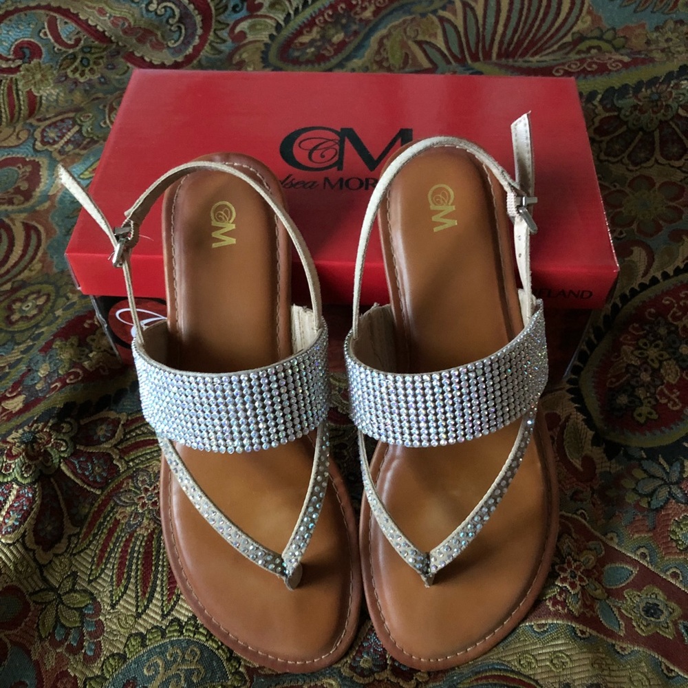 {SOLD} Chelsea Moreland Silver Sparkle Sandals